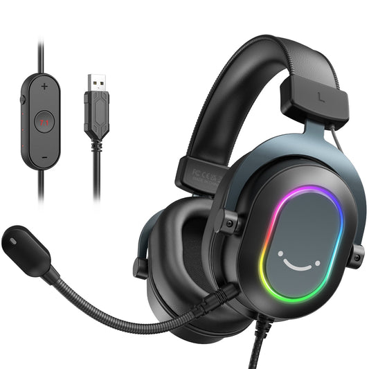 Fifine Dynamic RGB Gaming Headset with Mic Over-Ear Headphones 7.1 Surround Sound